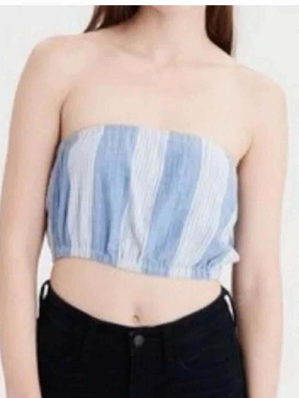 American Eagle Bandeau Top Chambray White Stripe XS